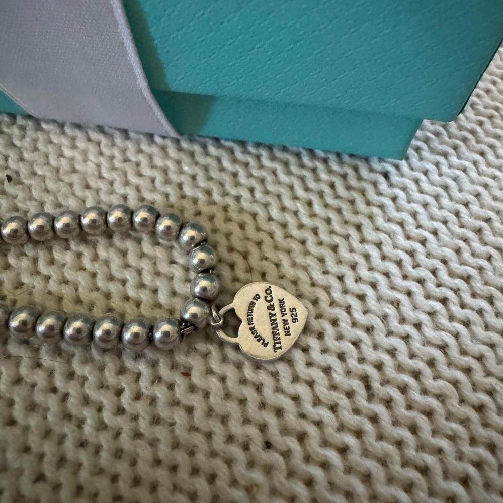 Tiffany & Co. Silver Beaded Bracelet with Heart Charm